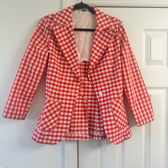 Vintage Sears Jr Bozsar red white gingham blazer small - Picture 1 of 3